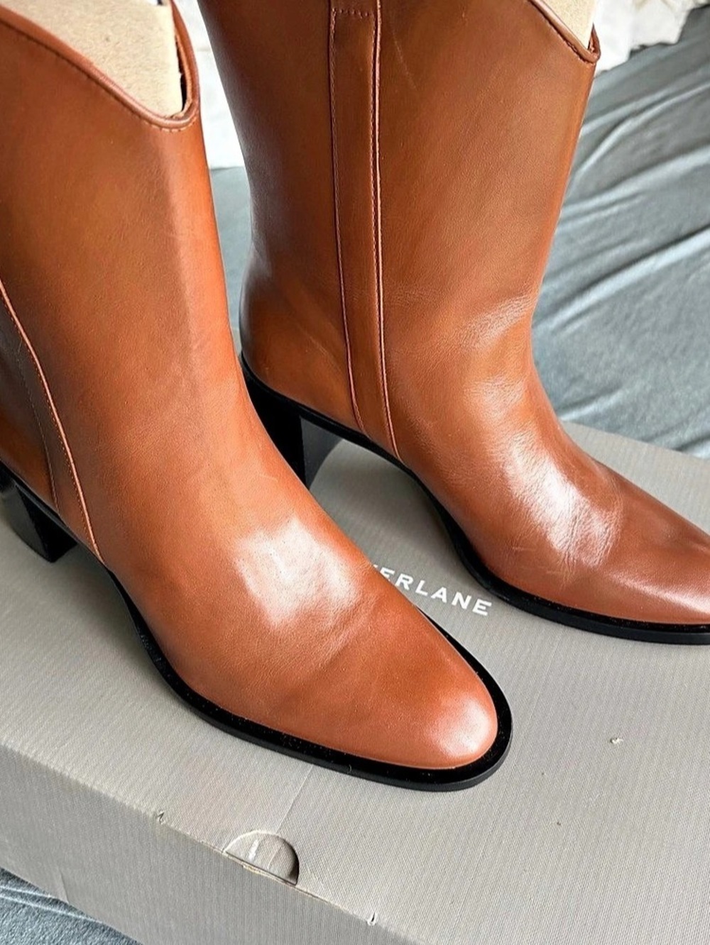 Everlane The Western Boot Leather Block Heel Boots Brown US 9